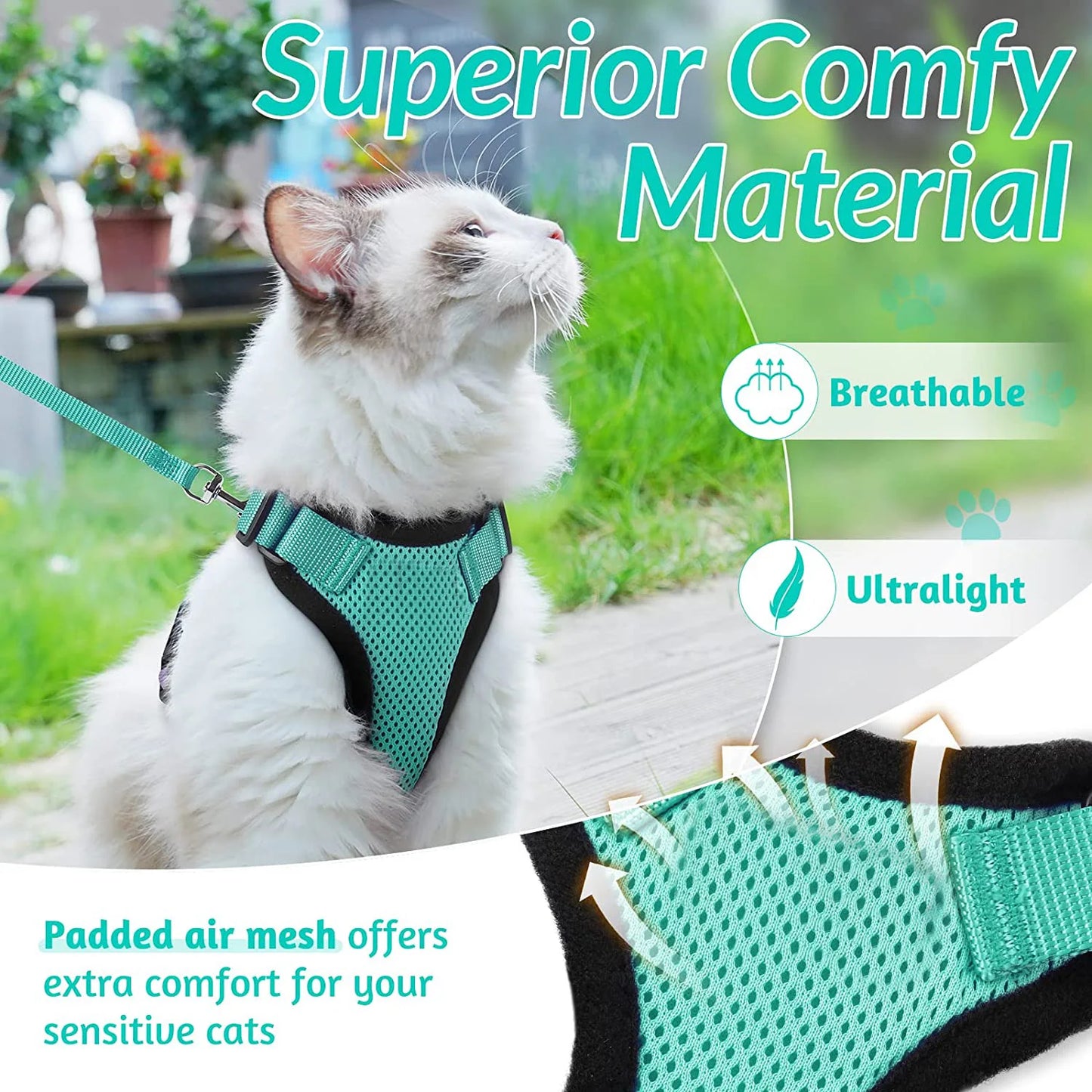 Cat Harness and Leash for Walking, Escape Proof Soft Adjustable