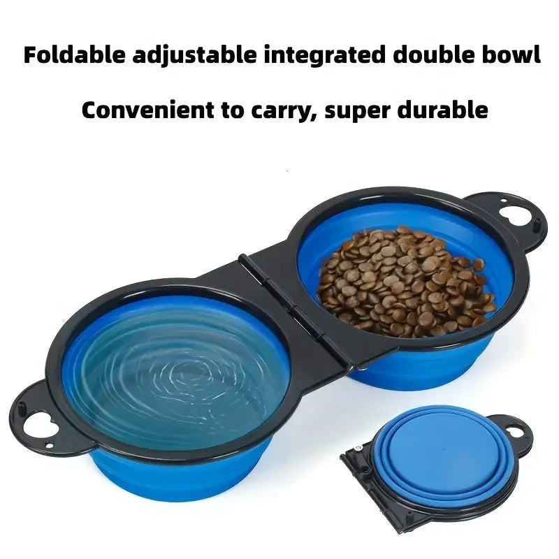 Collapsible Pet Double Bowl Portable Dog Travel Bowl