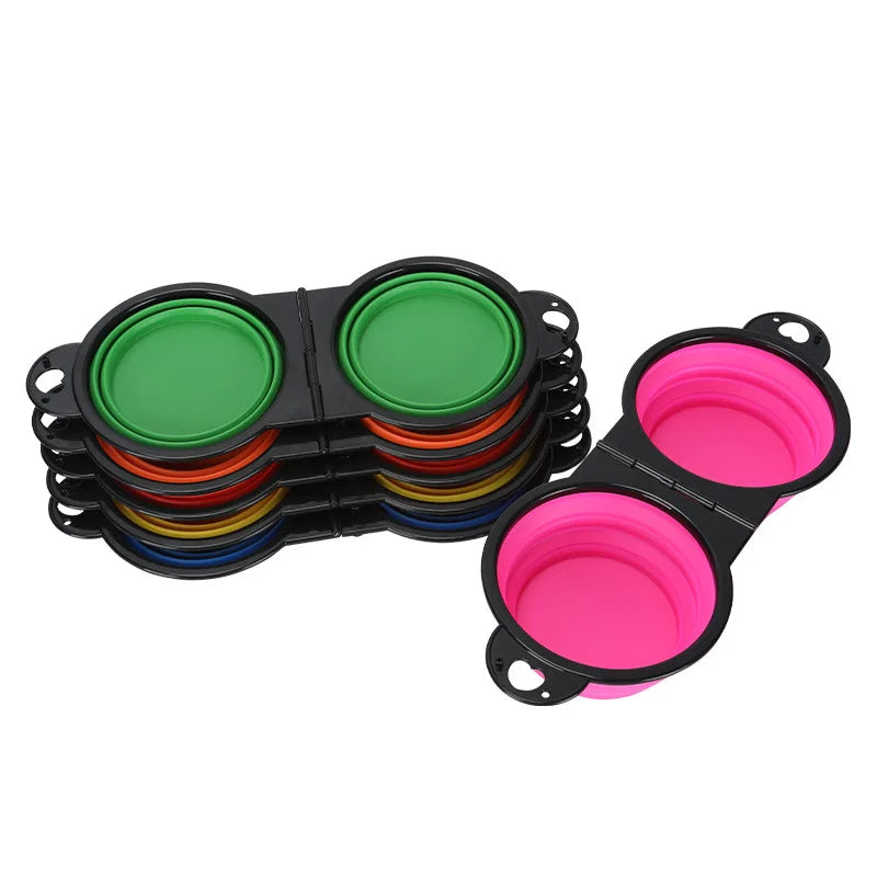 Collapsible Pet Double Bowl Portable Dog Travel Bowl