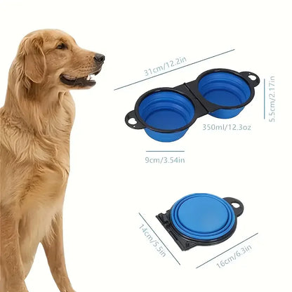 Collapsible Pet Double Bowl Portable Dog Travel Bowl