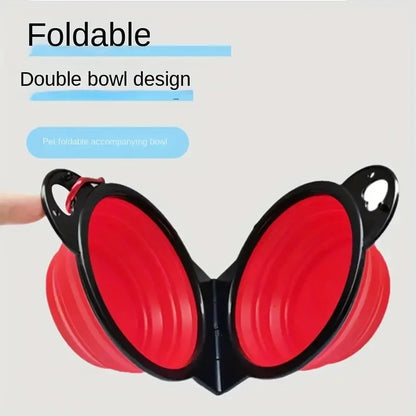 Collapsible Pet Double Bowl Portable Dog Travel Bowl