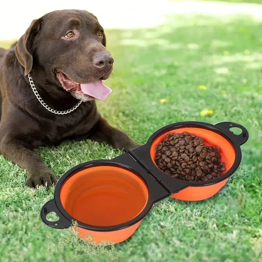 Collapsible Pet Double Bowl Portable Dog Travel Bowl
